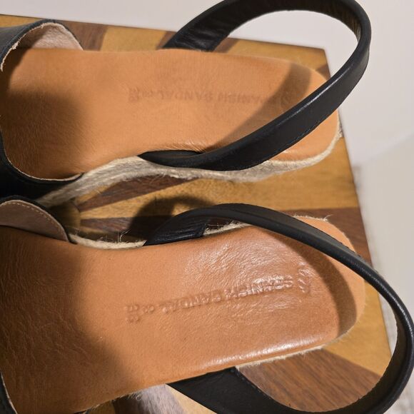 Spanish Sandal Co Wedge Espadrille Sandals EU 38 Black Summer 100% Leather Spain - Picture 7 of 13